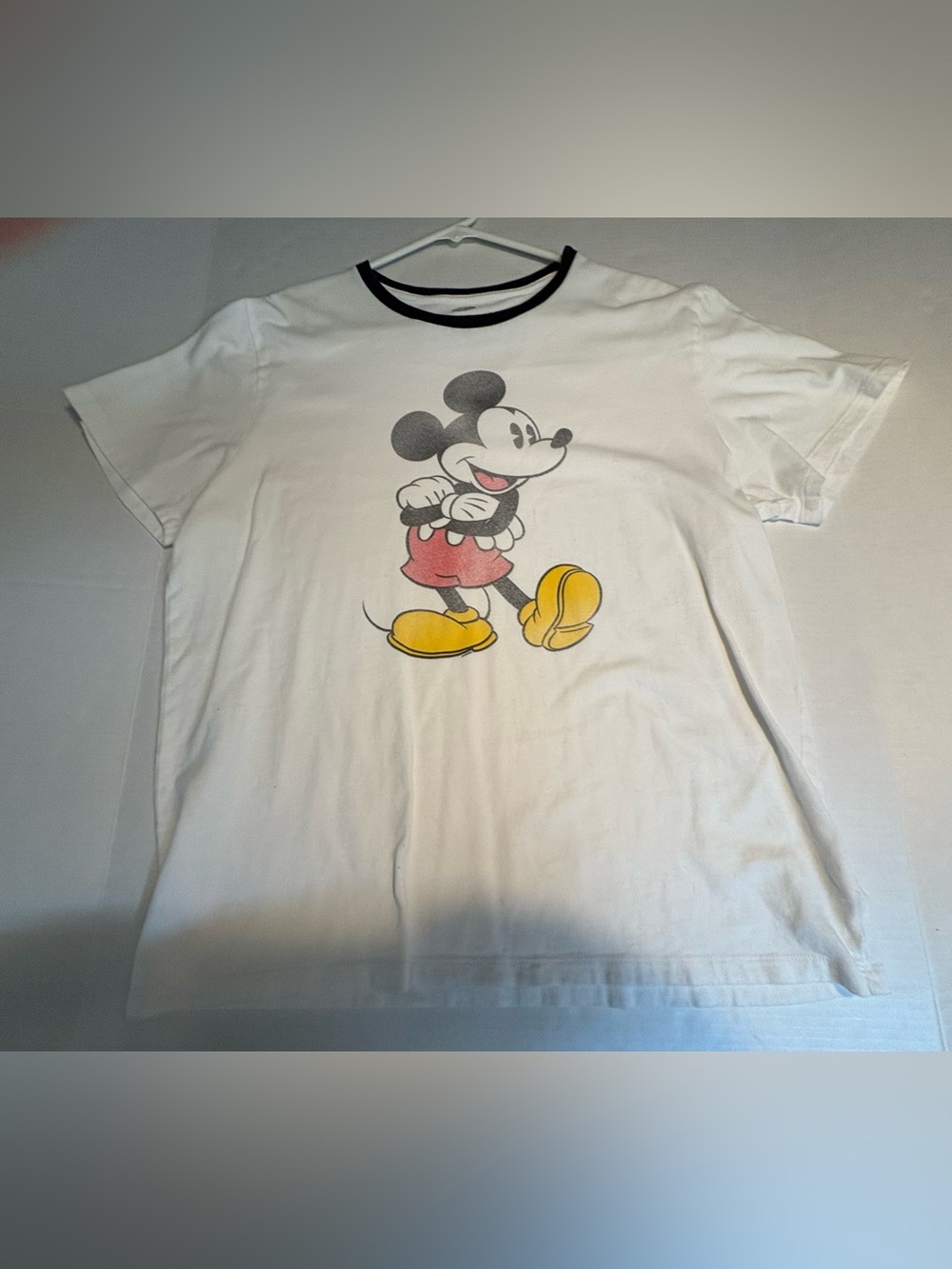 Disney White Tee with Black Trim and Classic Mickey Graphic